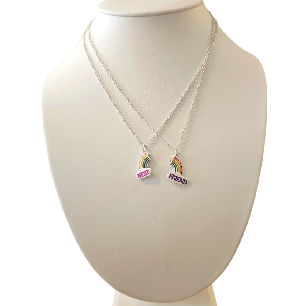Best Friend Rainbow Geometric Design Pendant Necklace Set